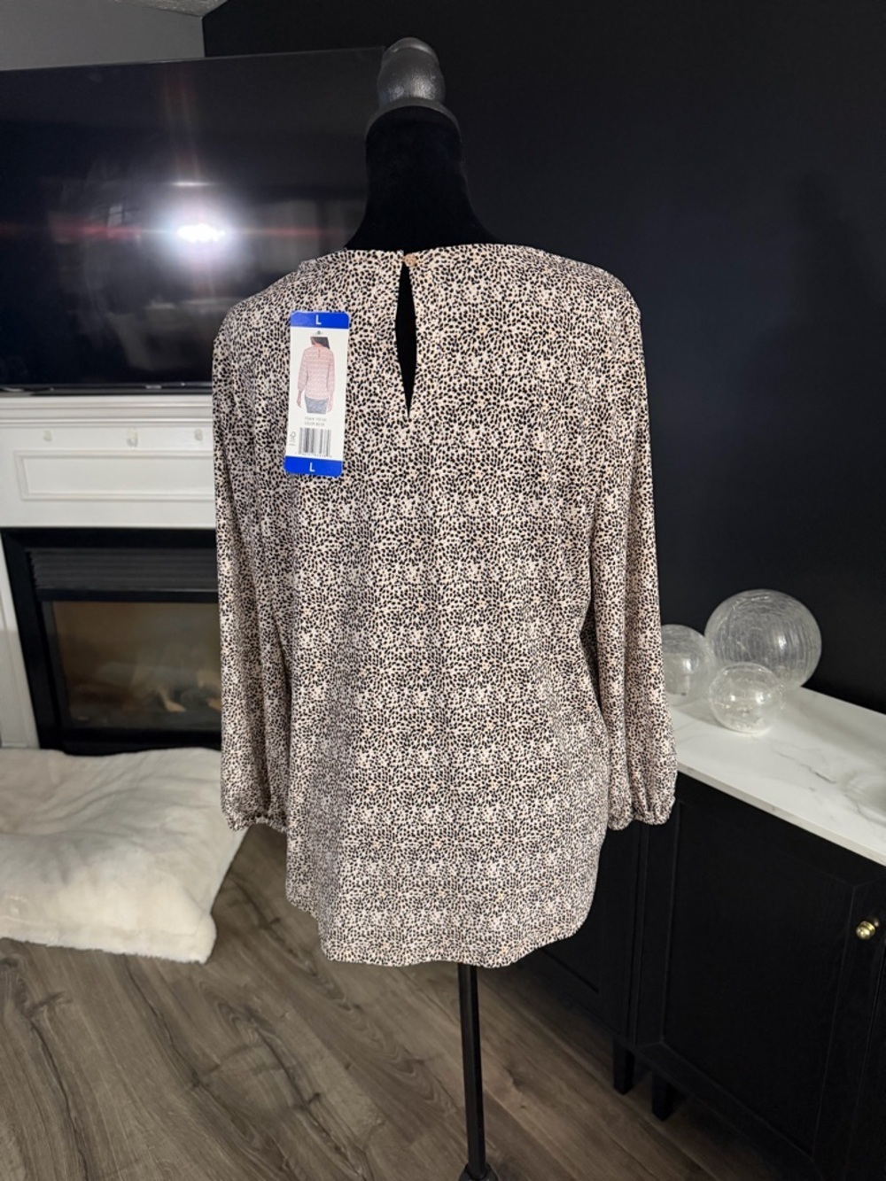 Adrianna Papell NWT Animal Print Blouse Size L Balloon Sleeve Keyhole Back Top - Picture 4 of 6